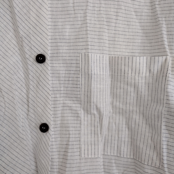 Hester & Orchard Linen Cotton Blend Striped White Blue Button-Up Shirt Small - Picture 7 of 13